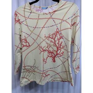 J. McLaughlin Top Butter Yellow Coral Bead Print Size Medium.
